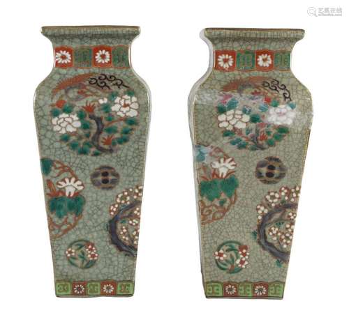 A pair of Japanese square vases