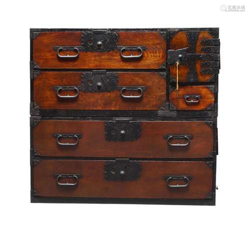 A Korean two-section iron bound travelling chest