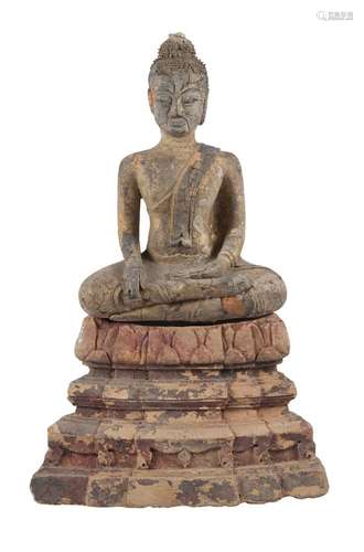 A Thai lacquered gesso pottery figure of buddha