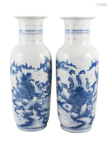 A large pair of Chinese porcelain baluster vases