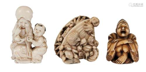 Three Japanese ivory netsuke