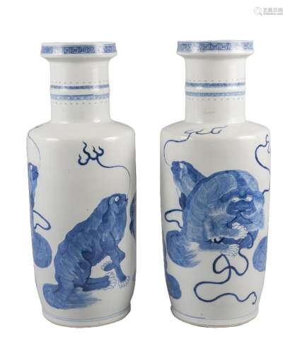 A pair of Chinese porcelain rouleau vases