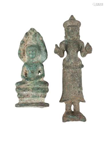 A Cambodian bronze miniature Muchalinda Buddha