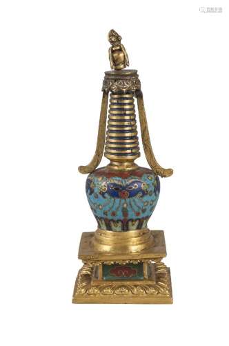 A Chinese gilt bronze and cloisonné stupa
