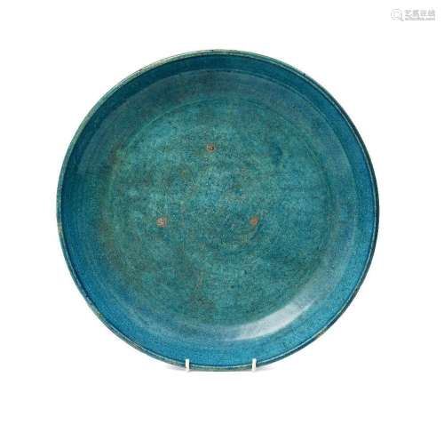 A large Chinese stoneware monochrome dish