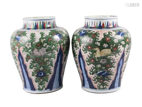 A large pair of Chinese wucai porcelain vases