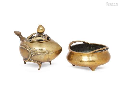 Two Chinese polished bronze censers