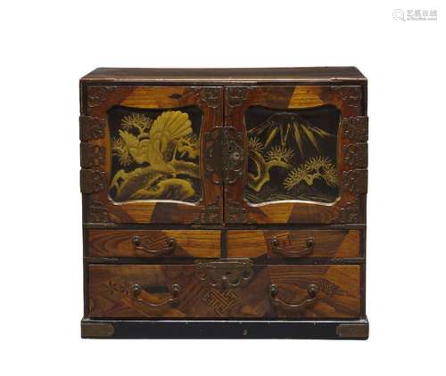 A Japanese parquetry table top cabinet