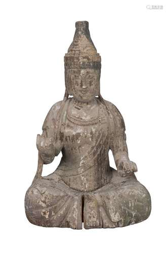 A South East Asian carved wood figure of Buddha