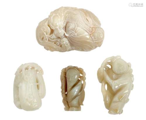 Four Chinese green hardstone carvings