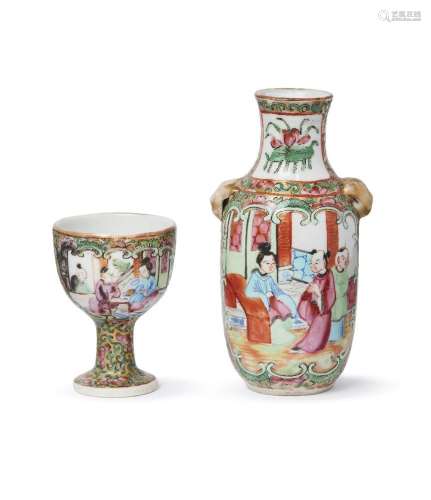 A Chinese Canton porcelain miniature baluster vase and egg cup