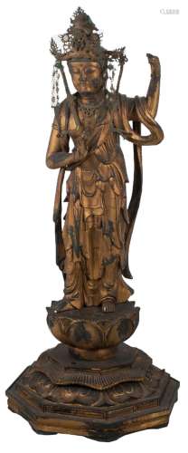 A Japanese carved giltwood figure of Guanyin