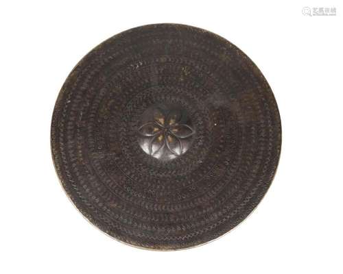 An Indian bronze circular travelling mirror box