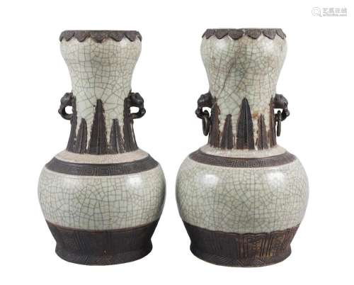 A pair of Chinese crackle glazed porcelain vases