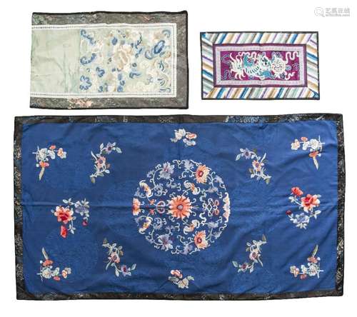 Three Chinese silk embroidered panels