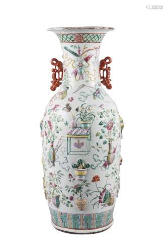 A large Chinese porcelain moulded 'Hundred Antiques' baluster vase