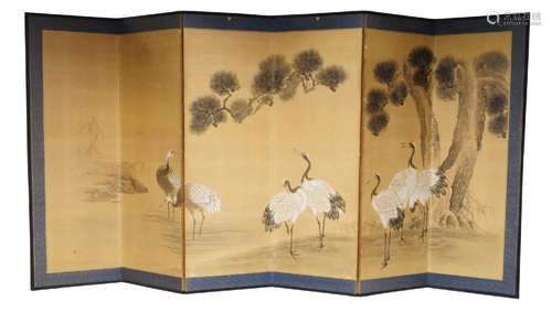 A Japanese six section five fold screen