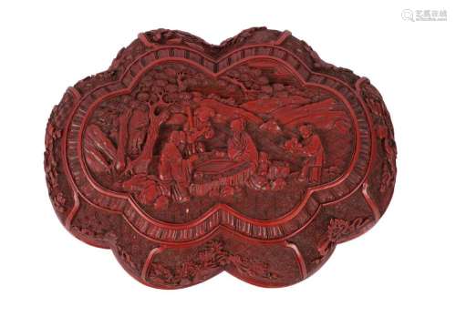 A Chinese cinnabar lacquer hexalobed box and cover