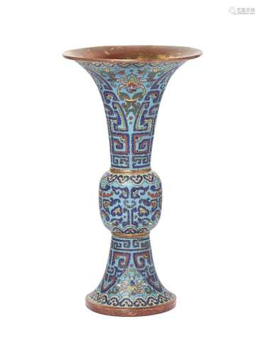 A Chinese cloisonne enamel gu form vase