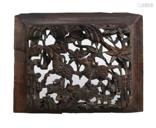 A Chinese carved huali wood rectangular panel