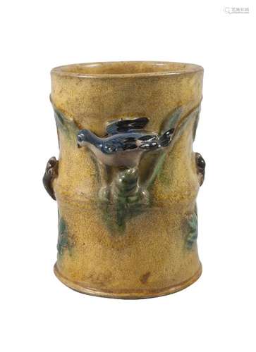 A Japanese earthenware brush pot