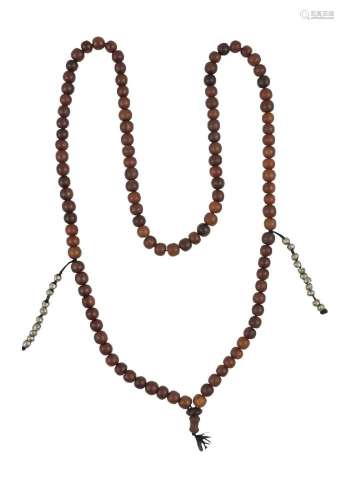 A Chinese rhinoceros horn bead rosary necklace
