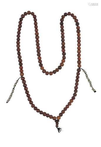 A Chinese rhinoceros horn bead rosary necklace