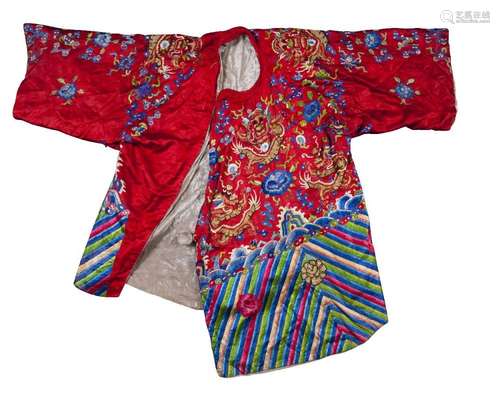 A Chinese silk ruby ground robe