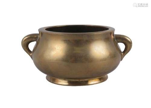 A Chinese polished bronze bombe censer