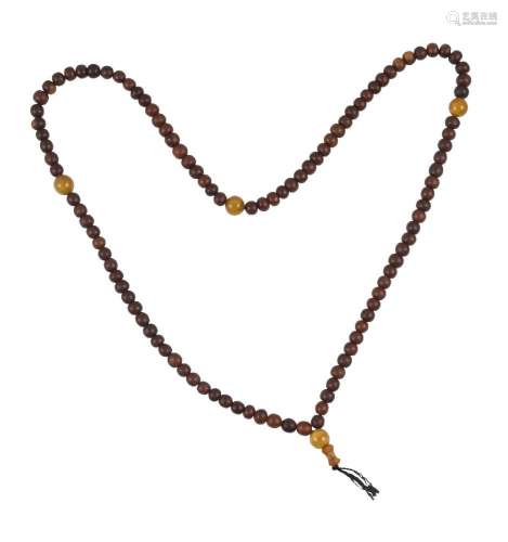 A Chinese rhinoceros bead rosary