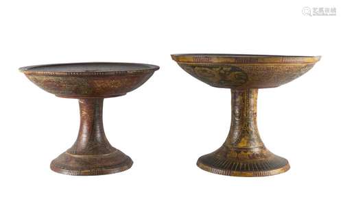 A pair of Thai painted wood circular stands