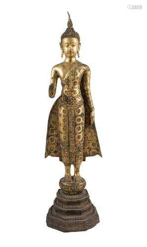 A Thai gilt copper alloy standing buddha