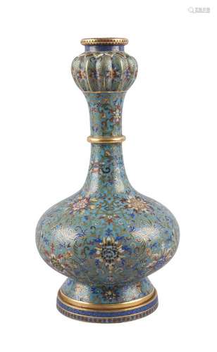 A Chinese gilt bronze cloisonné garlic-head vase