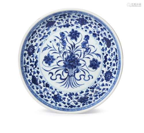 A Chinese porcelain Ming style 'lotus bouquet' dish