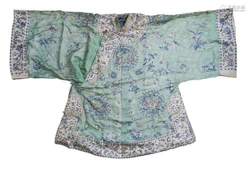 A Chinese silk turquoise ground robe