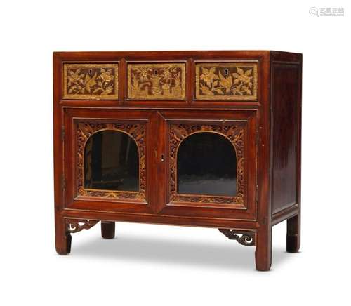 A Chinese stained hardwood side cabinet