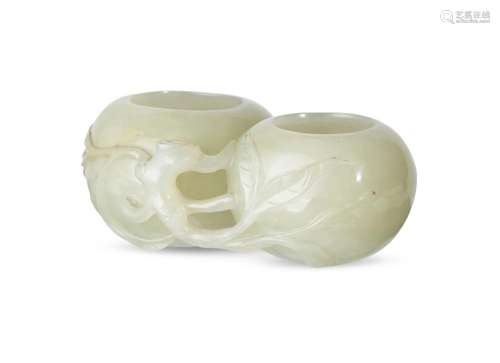 A Chinese pale green jade two-section water pot