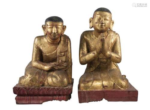 A pair of Thai gilt wood kneeling Buddhas