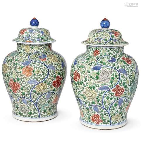 A pair of Chinese porcelain jars and covers