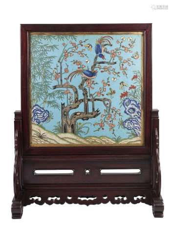 A large Chinese hardwood and cloisonné scholar's table screen