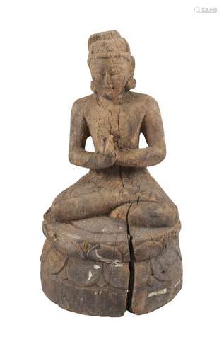 A Burmese carved wood seated buddha