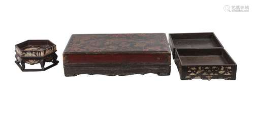 A Chinese painted lacquer rectangular box and cover