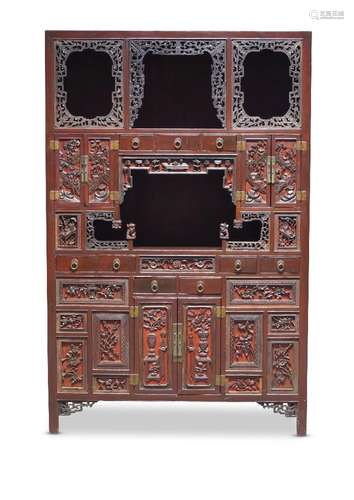 A large Chinese stained wood display cabinet