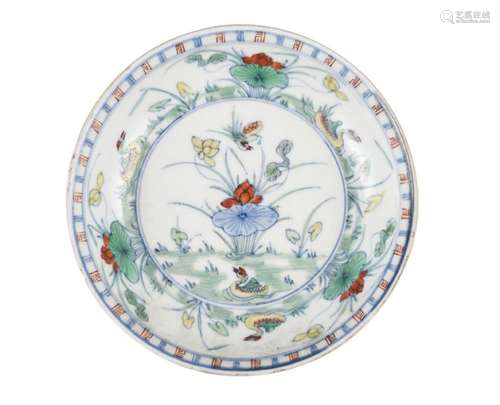 A Chinese porcelain doucai 'lotus pond' dish