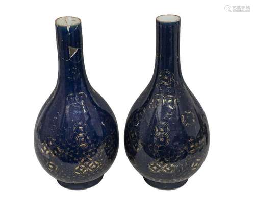 A pair of large Chinese porcelain powder-blue bottle vases