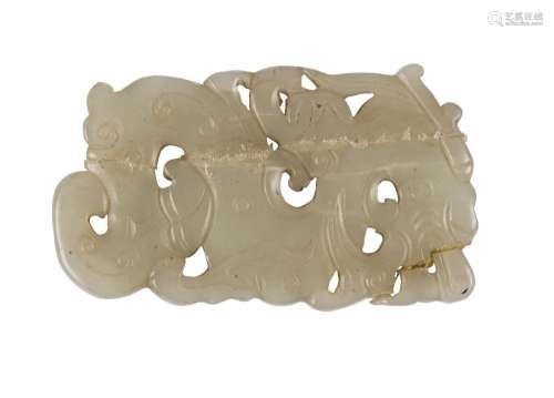 A Chinese archaistic pale green jade plaque