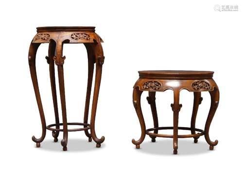 Two Chinese hardwood jardiniere stands