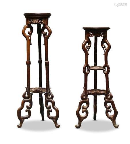 Two Chinese hardwood circular jardiniere stands