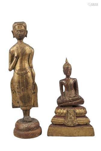 Two carved giltwood buddhas