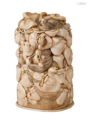 A Japanese ivory cylindrical box and cover